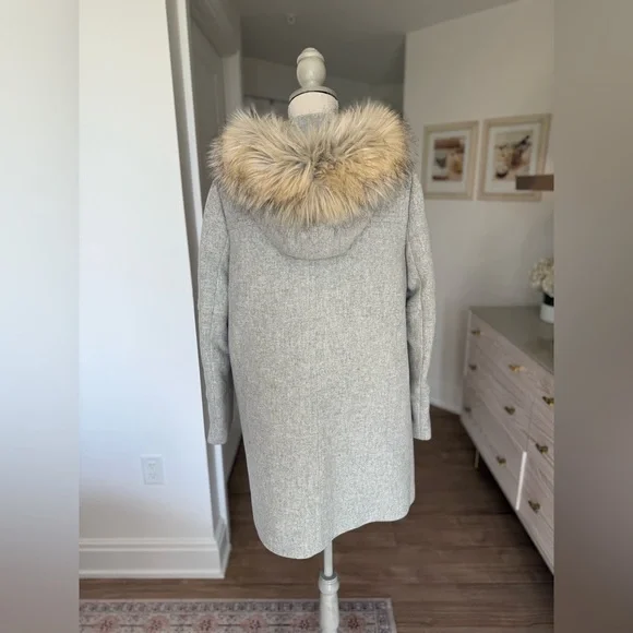 J. Crew Gray and Silver Puffer Coat with Faux Fur Collar - Picture 2 of 8